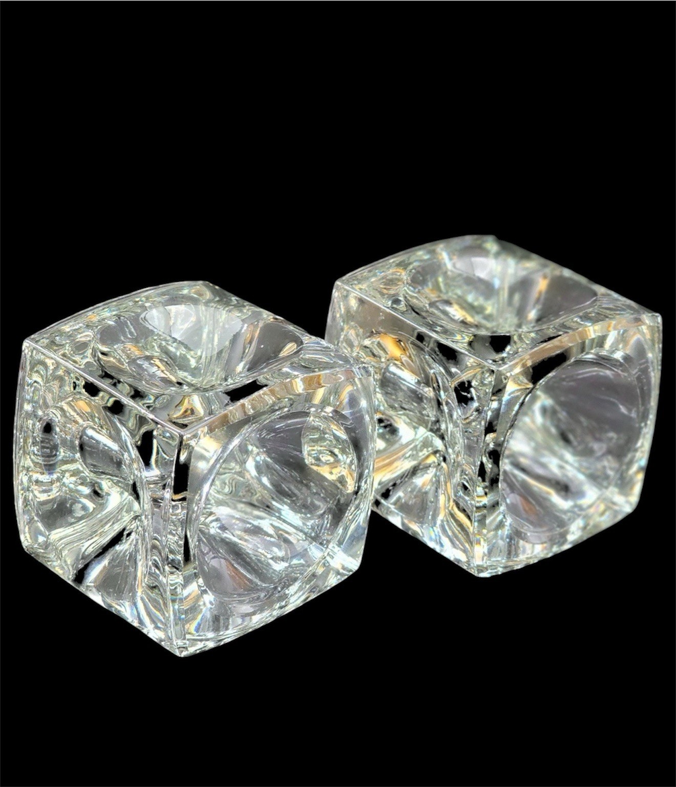 Vtg Czech Art Glass Square Cube Optic Candleholders by Rudolf Jurnikl Sklo Union