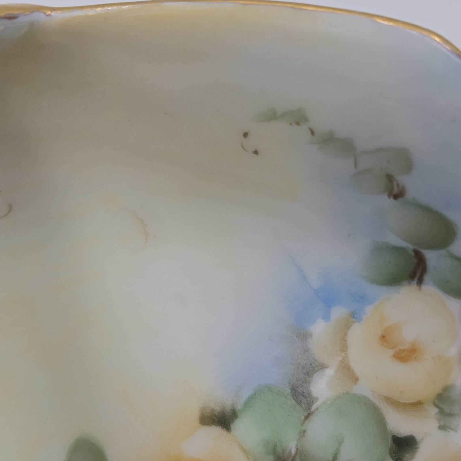 Vintage RS Germany Painted Yellow Floral Basket Style Candy Dish | Gold Accents