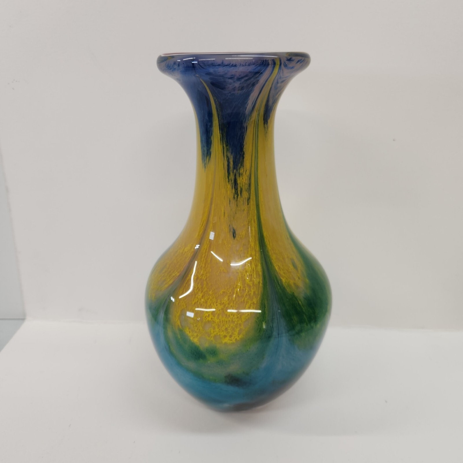 Heavy Thick Cased Art Glass Swirl Of Color Hand Blown 11.5″ Art Glass Vase Red