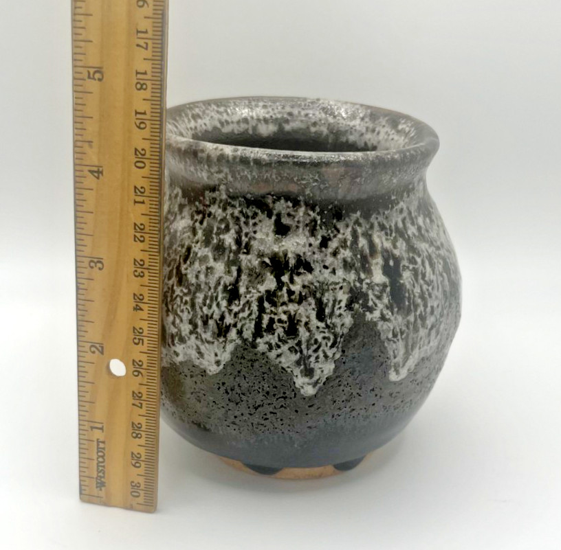 Studio Pottery Vase Lava Drip Glaze Black Gray Handmade~4.5 inches~ Vessel