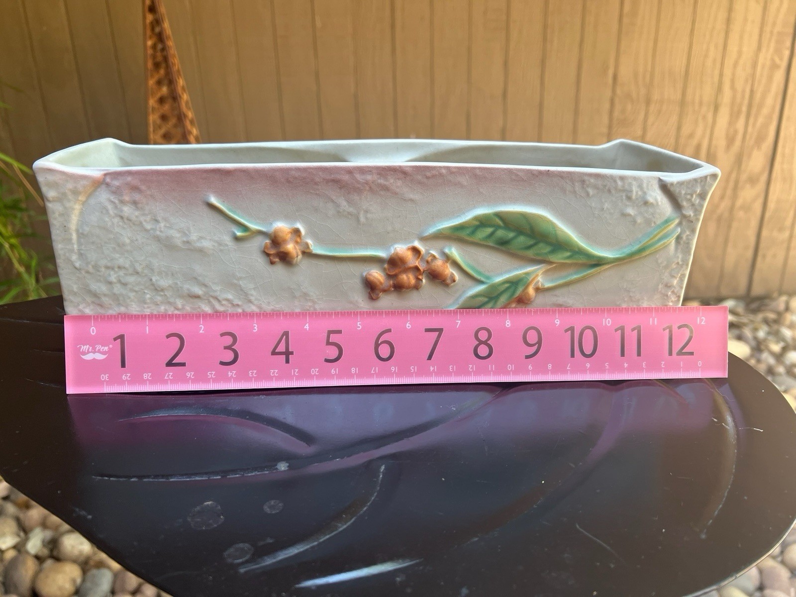 Roseville Pinecone 256-12 Double Planter Rectangle Ceramic Pink Green 12 in
