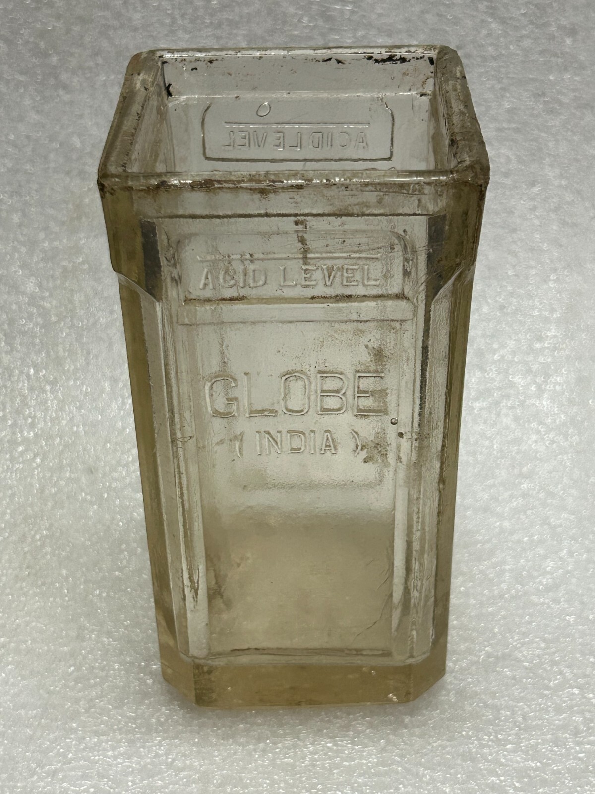Rare Old Vintage Globe Lead Acid level Glass Battery Jar /pot/Box Container