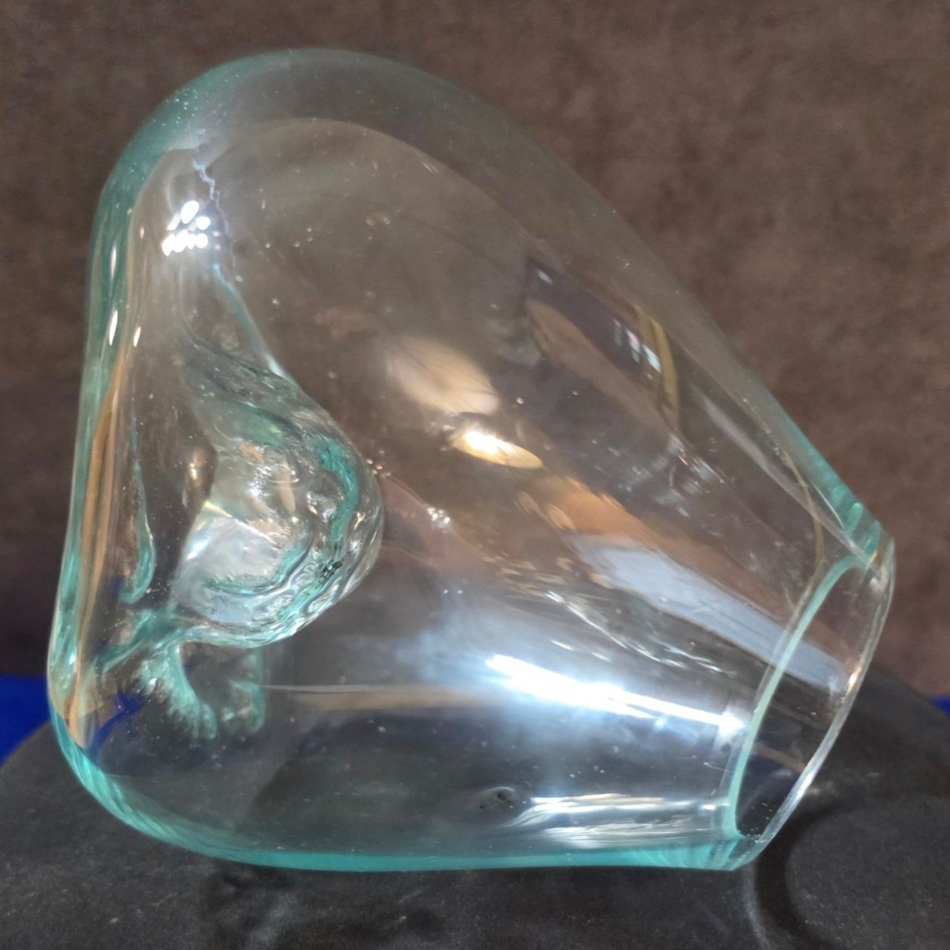 Hand Blown Molten Glass on Wood Root Base Vase 7.25″ Terrarium Planter Bali OOAK