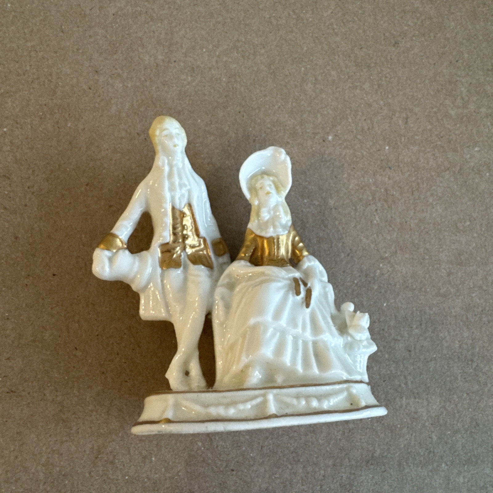 Antique Capodimonte Crown Over N White & Gold Figurine Courting Couple Germany