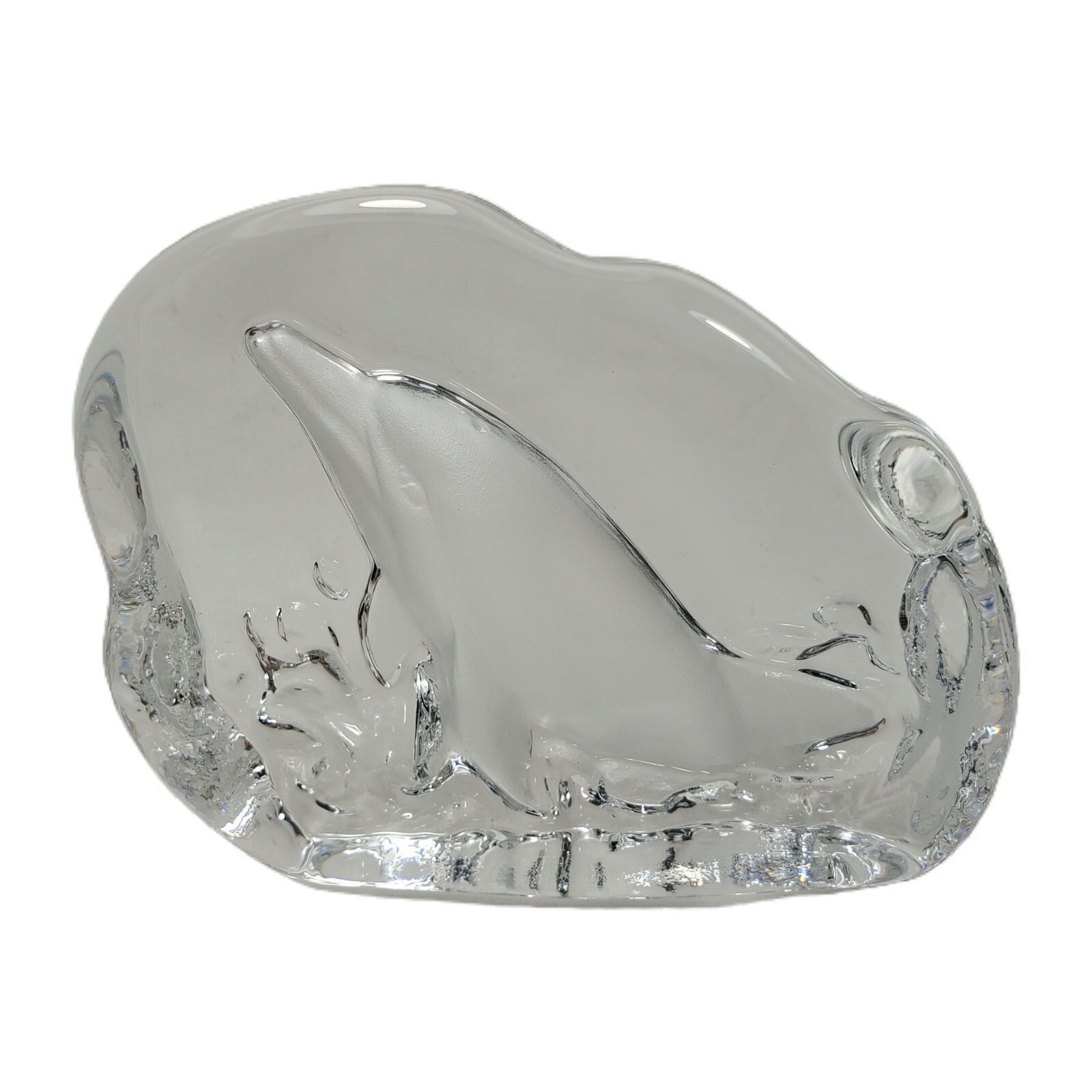 Etched Glass Dolphin Paperweight Ocean Crystal Clear Beach Porpoise Water Heavy