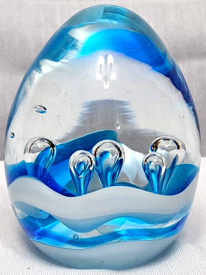 Vintage Dynasty Gallery Heirloom Paperweight Egg Blue Water Bubble Ocean Wave