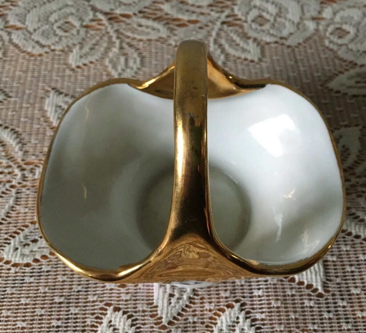 Limoges T. & Cie LYON FRANCE Basket Vanity Dish Iridescent Gold Gilt LOUIS XIV