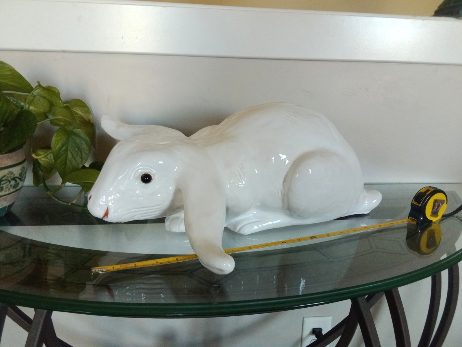 Vintage Bavent France Huge Terracotta Pottery Ceramic Bunny Rabbit Glass Eyes