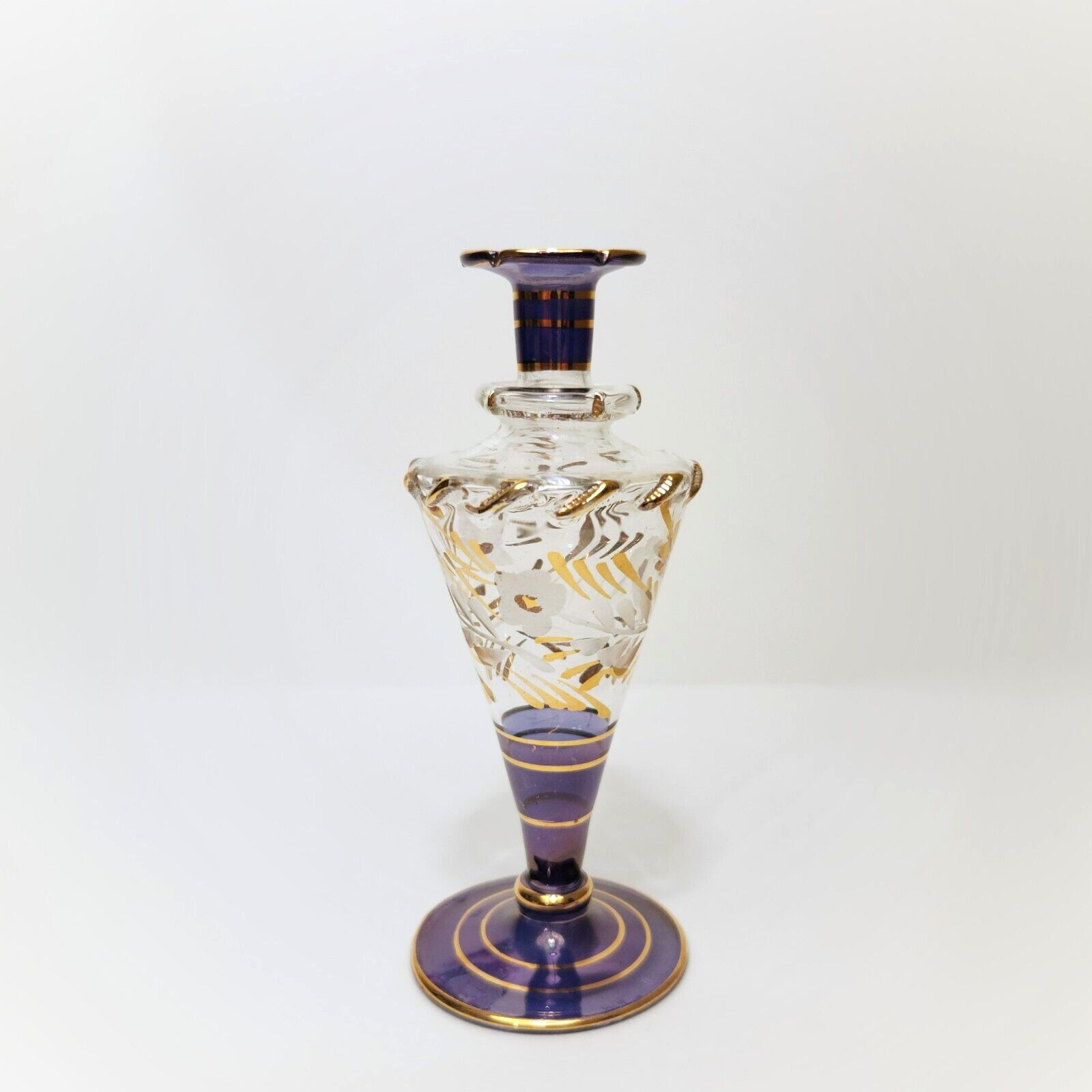 Amethyst 18K Gold Handmade Egyptian Glass Bottles Vase Clear Blue Small