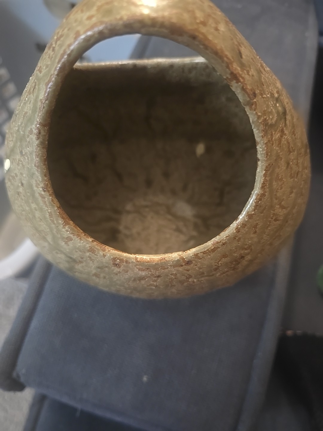 Vintage Studio Pottery Stoneware Basket Vase Featuring Textured, Rustic Glaze