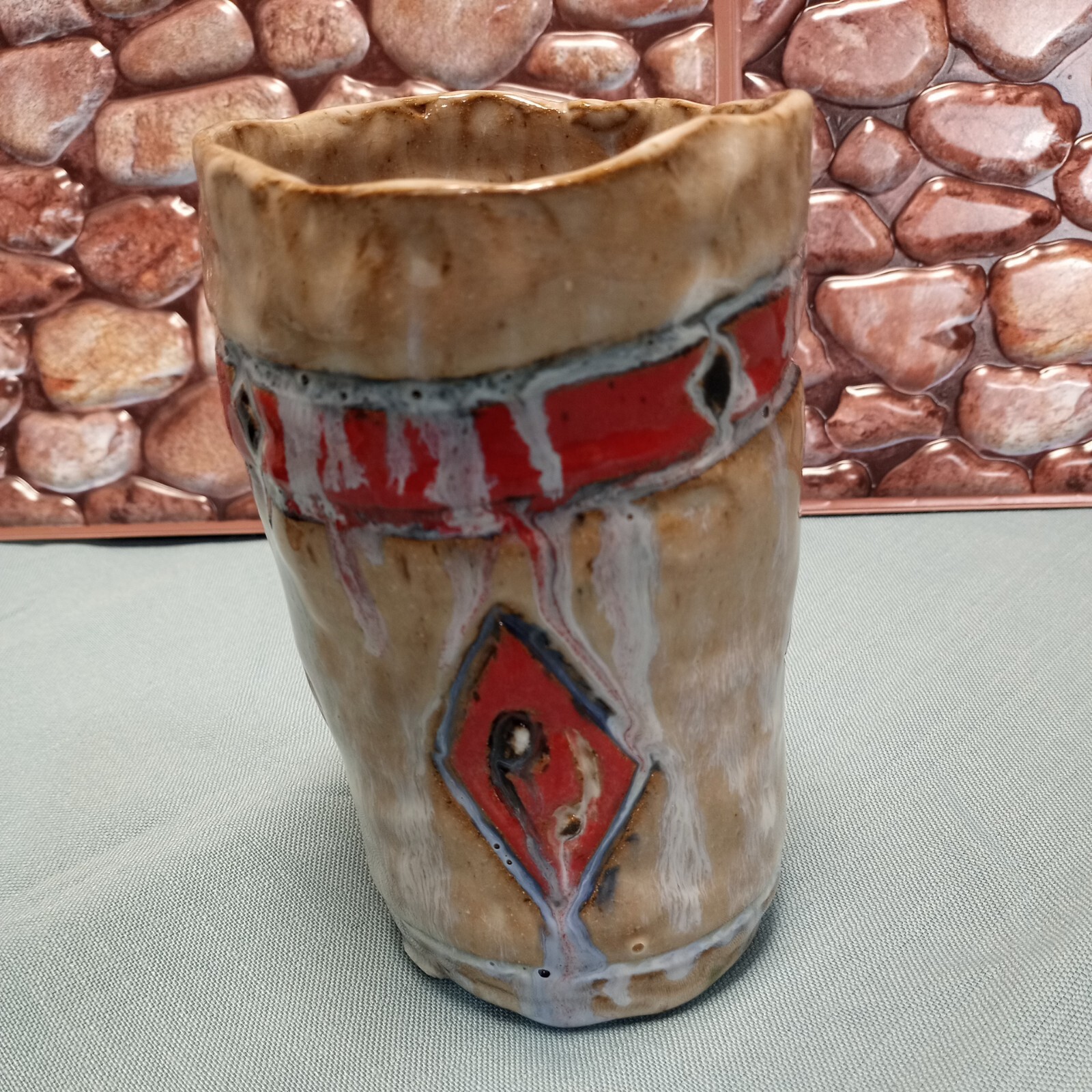 Studio Art Pottery hand thrown vase Size 5.75” x 3.5” Signed Artist MPG,TM VGUC