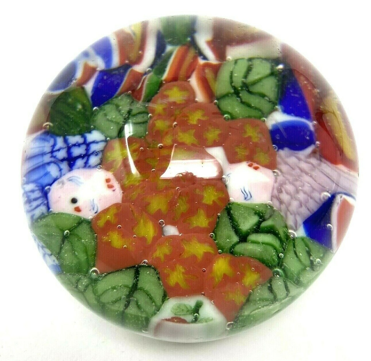Millefiori 7 oz Studio Art Glass Paperweight Multicolored Vibrant Floral Pattern