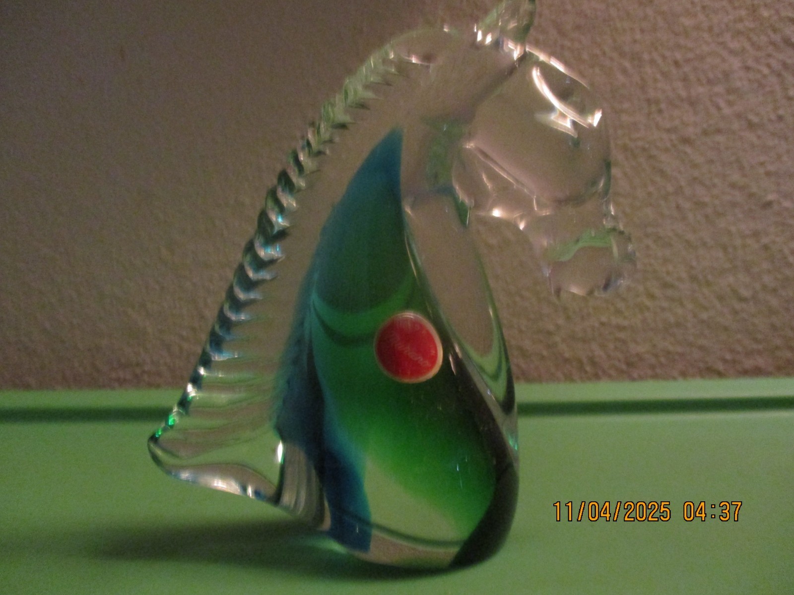 Murano Blue and Clear Horse Paper Weight (Made in Italy) 5 x 4″ inches