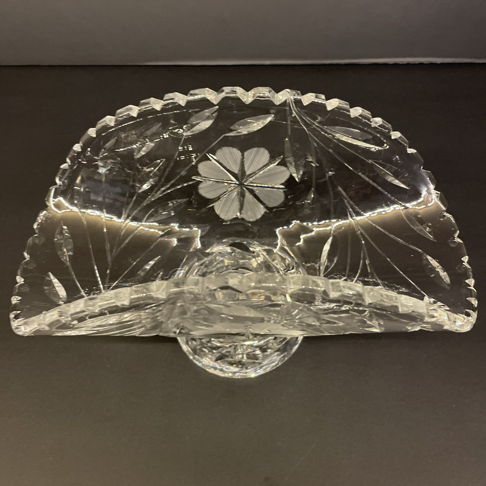 Large Vintage Clear Glass Fruit Banana Curved Bowl Dish on Pedestal 8.5” Long