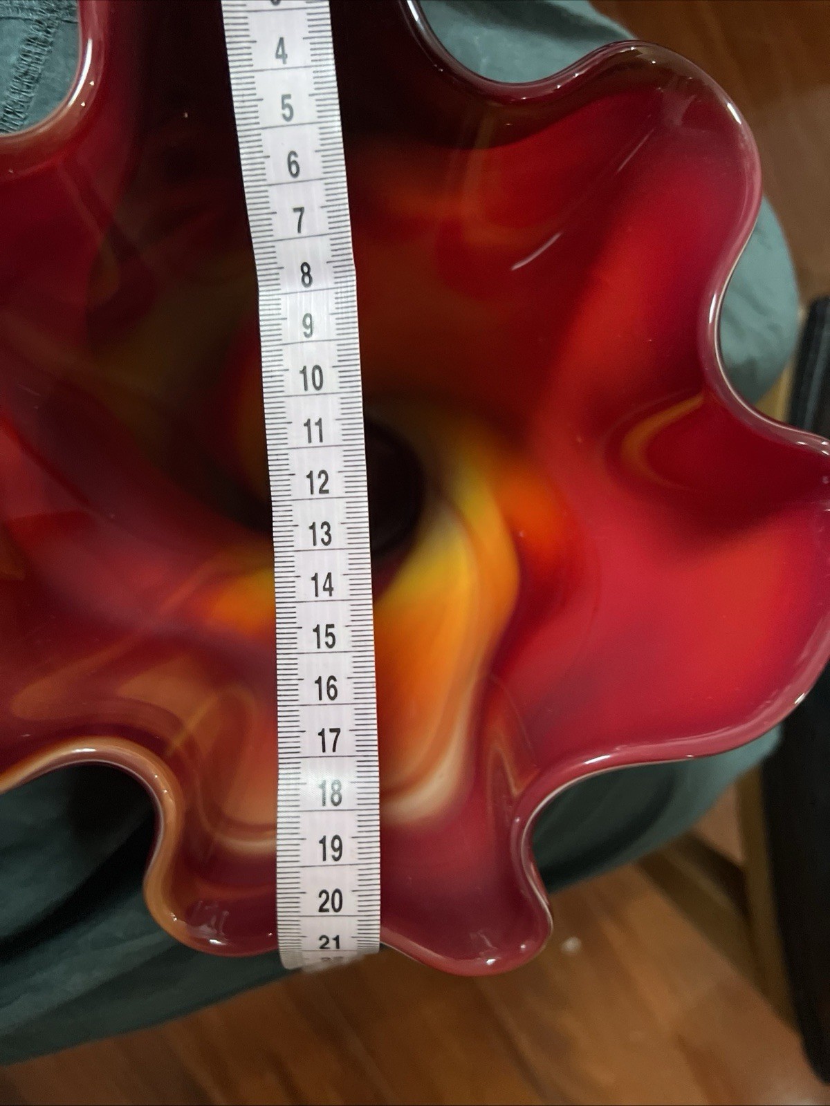 Huge Hand-Blown Large Glass Red and Black Vase 33 cm tall vintage