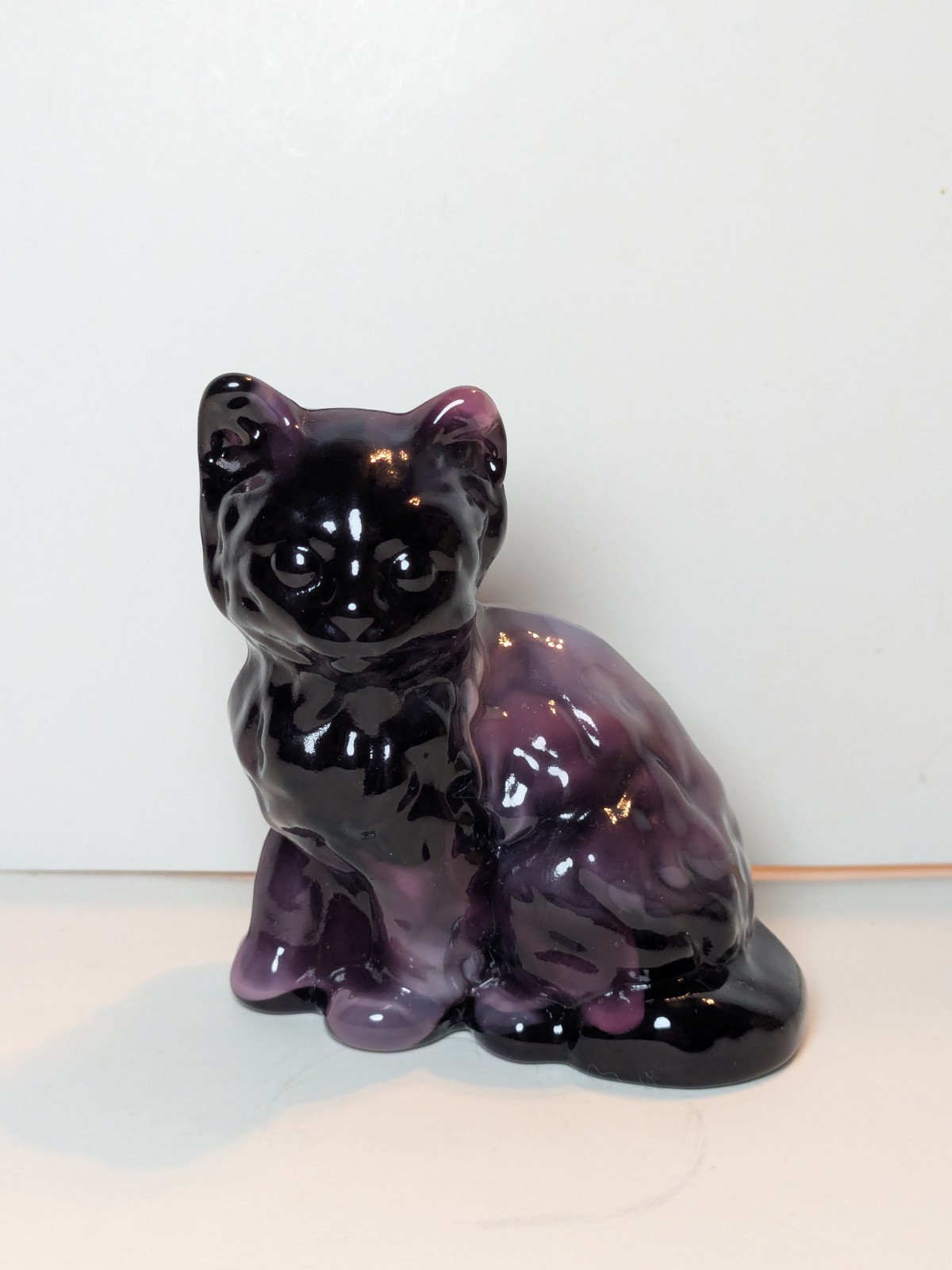 Mosser Purple White Swirl Slag Glass Cat Figurine