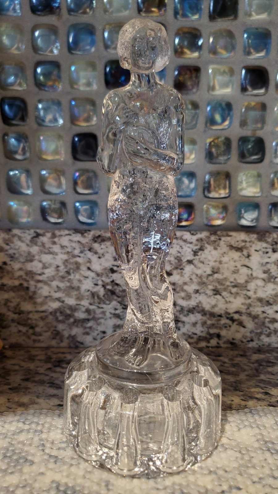 Vintage Cambridge Mandolin Lady Flower Frog Clear Glass
