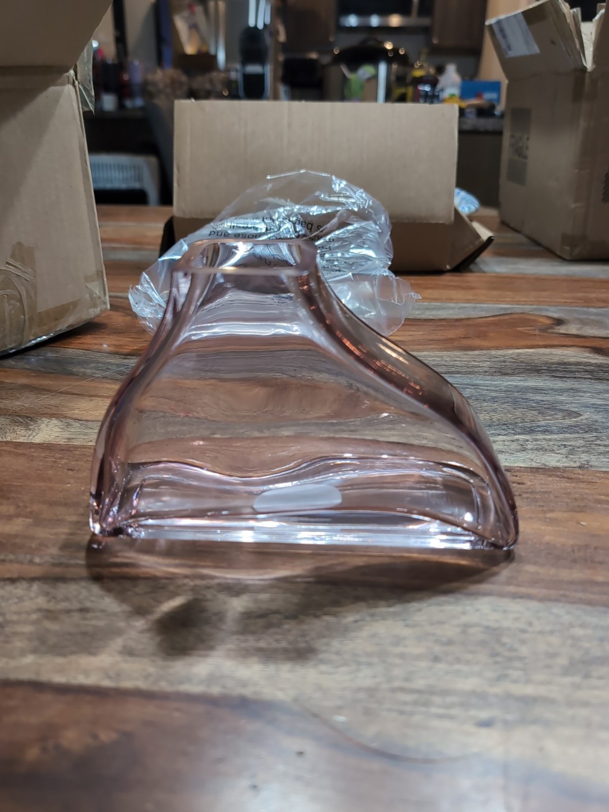 Red Translucent Glass Small Curved Vase 4.72″ Art Glass Water Tight Flower Vase