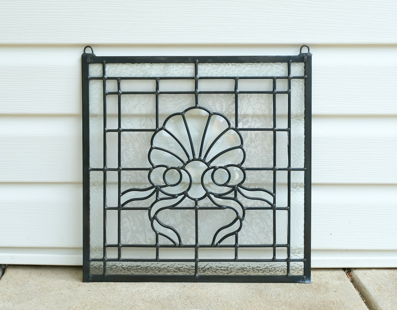 Handcrafted stained glass Clear Beveled window panel,16″ x 16″