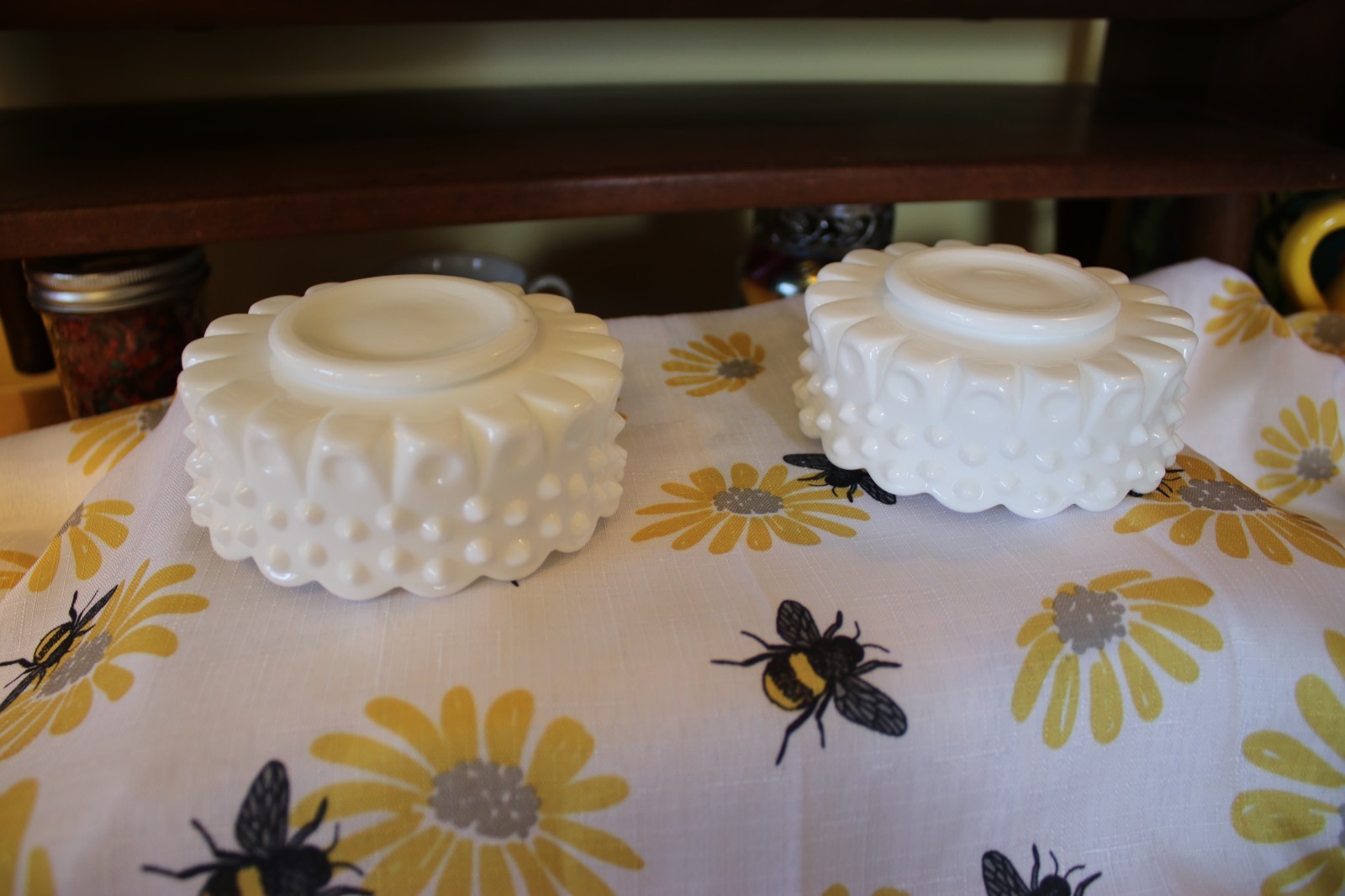 Vintage White Hobnail Fenton Round Candle Holders
