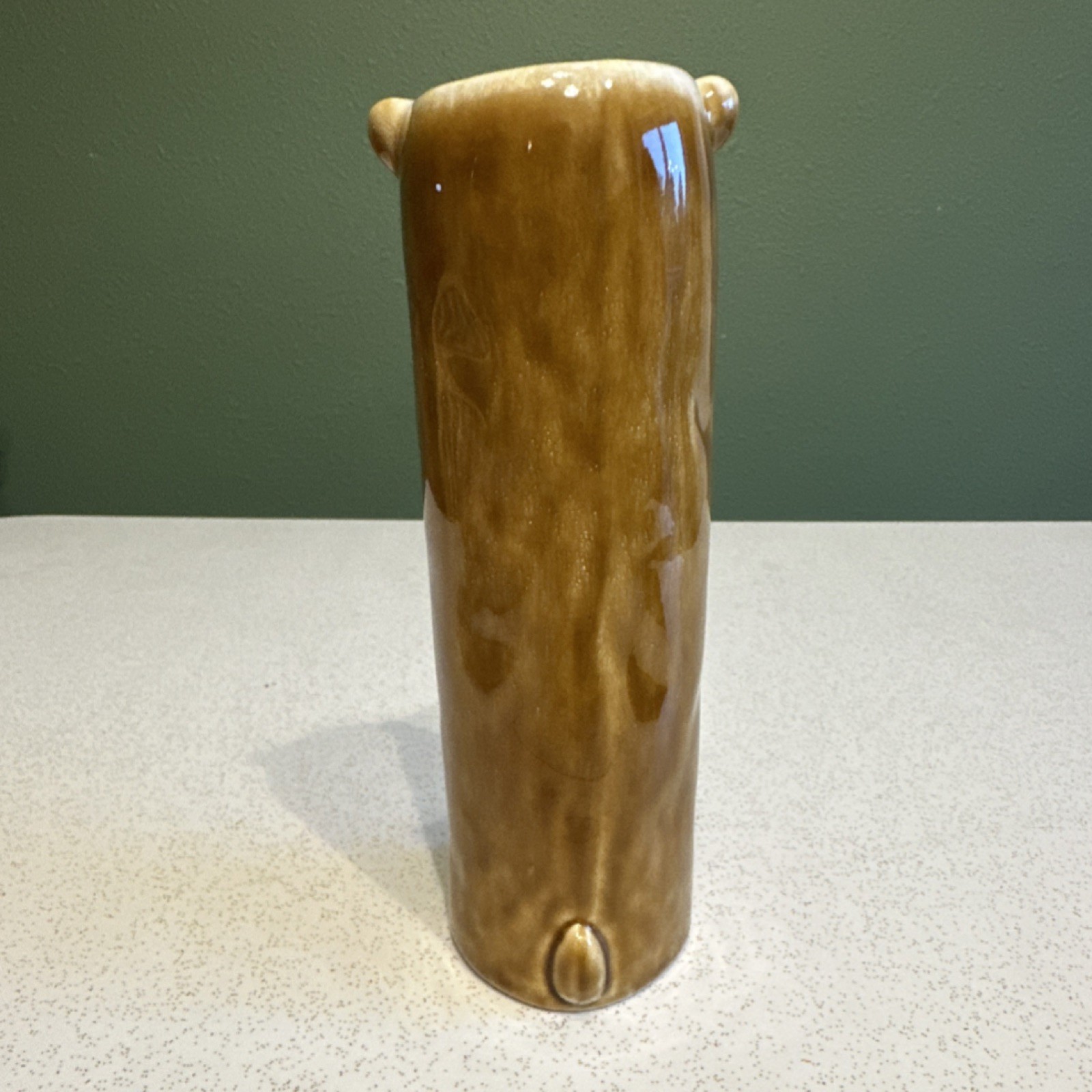 Stoneware Bear Shaped Vase, Brown Glossy Art Pottery 3D Effect, 6 3/4 in DF7937