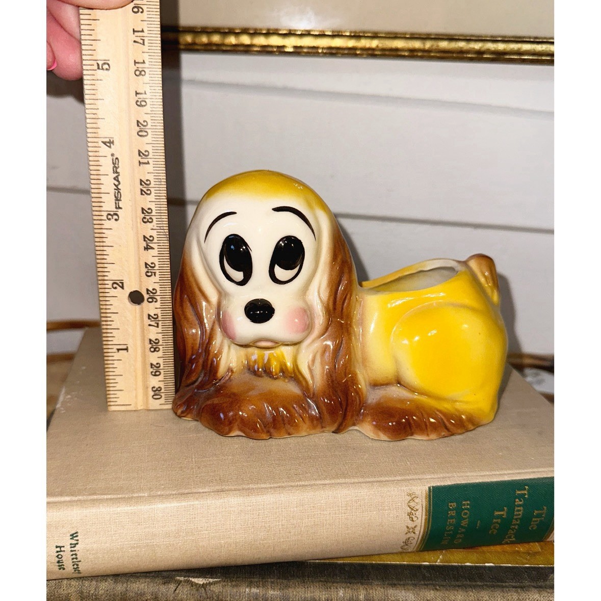 Mid Century Modern Small Yellow/Brown Ceramic Big Eyed Cocker Spaniel Planter