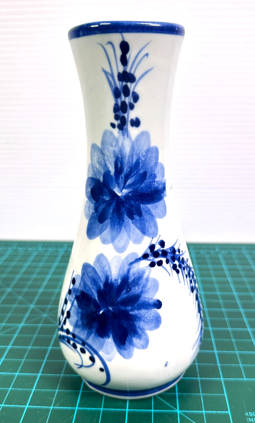 Vintage Russian Gzhel style hand-painted Cornflower Blue porcelain vase