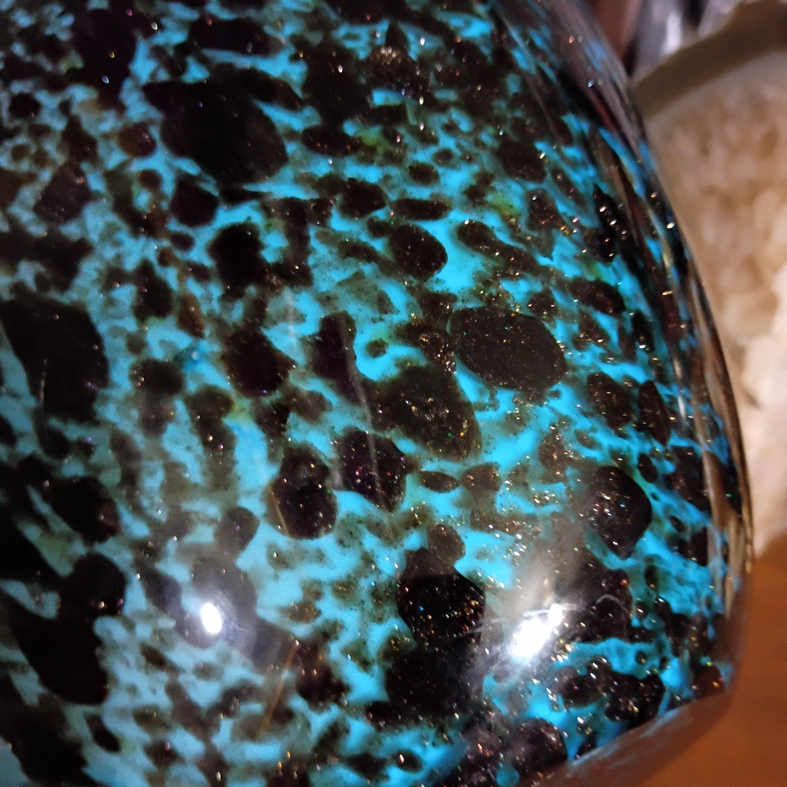 Sparkly 10.5 In Chinese Blown Cased Glass Vase Black Blue Gold Copper? Flakes 6#