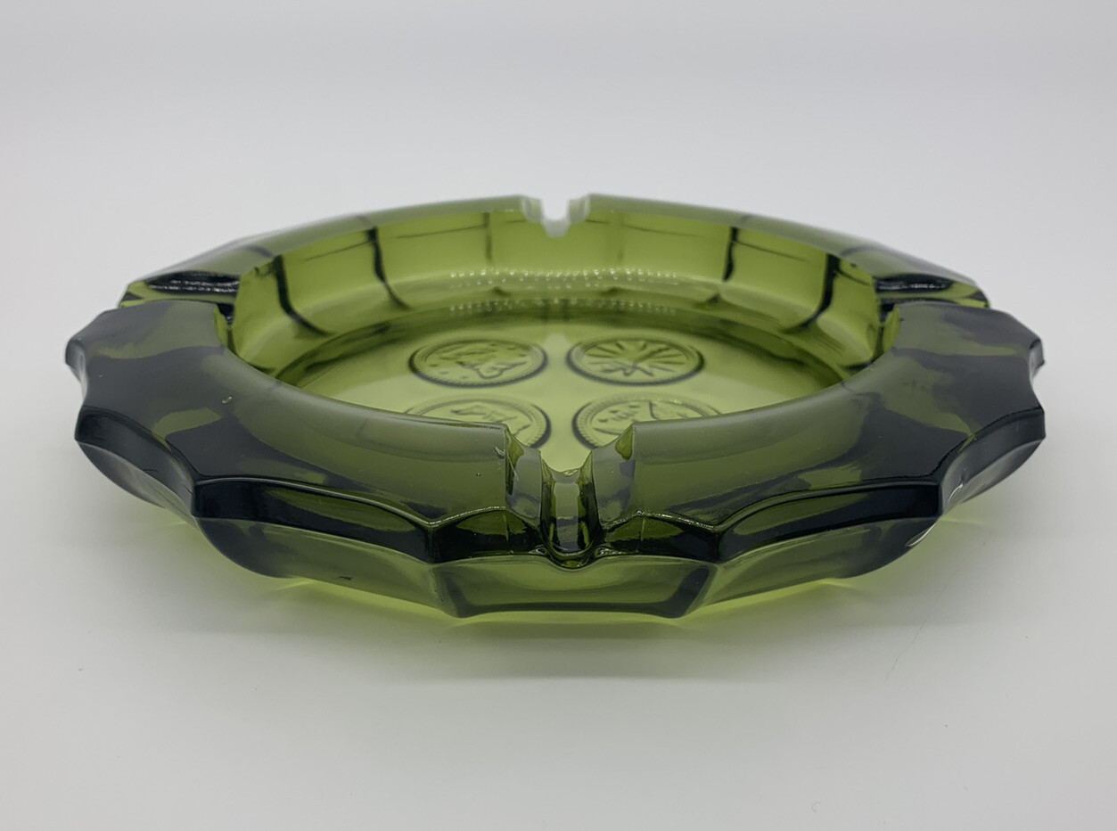 VTG Fostoria Green Glass Coin Dot 8” Ashtray – USA Eagle Liberty Bell 1887
