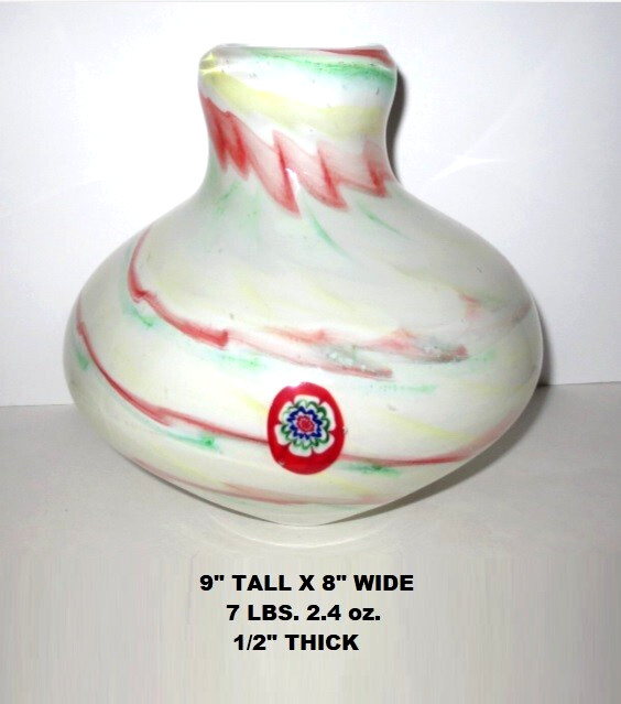 LOW PRICE! 9″T *MURANO “RED FIORI” 2 LAYER CASED GLASS VASE, 1/2″ THICK, 7 LBS!