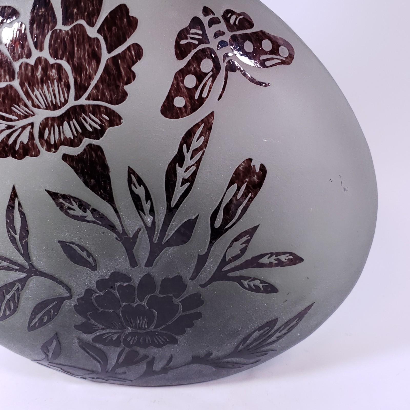 CAMEO Acid Etched Amethyst Purple Floral Butterfly Frosted GLASS VASE