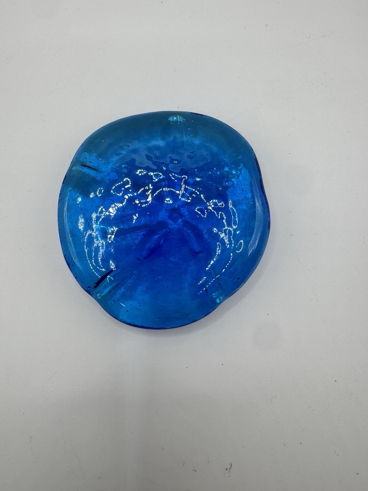 Blue Glass Sand Dollar Paperweight / Coastal Decor