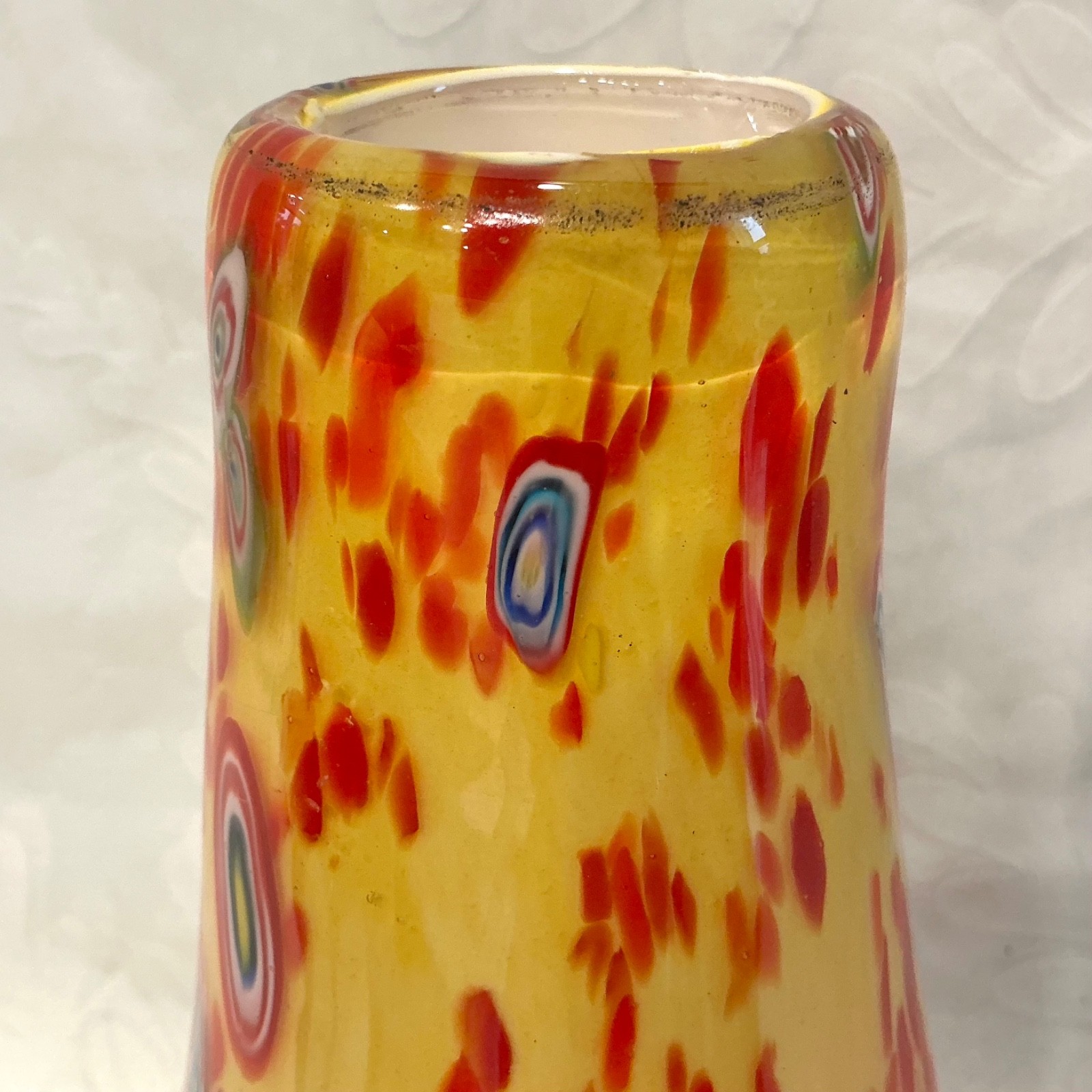 Vtg Murano Millefiori Style Cased Glass Vase 12″ Retro Mid-Century