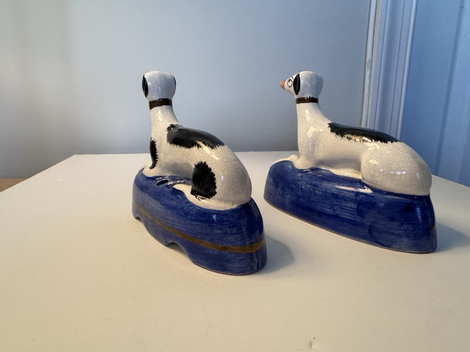 Staffordshire Whippet Greyhounds Dog Inkwell Figurines Set Made in England