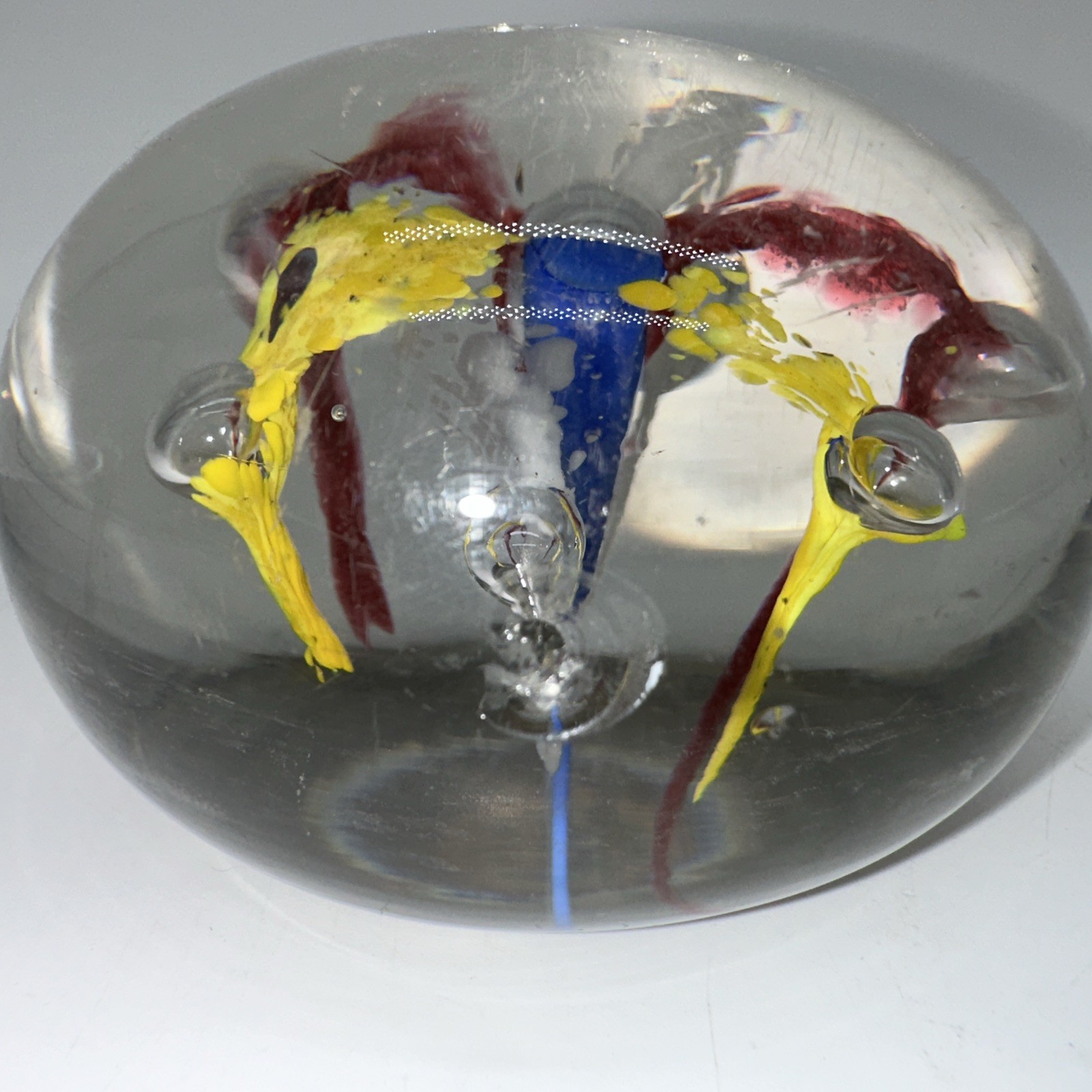 Glass Paperweight Multi-colored Design/ Chipped/ See Pics