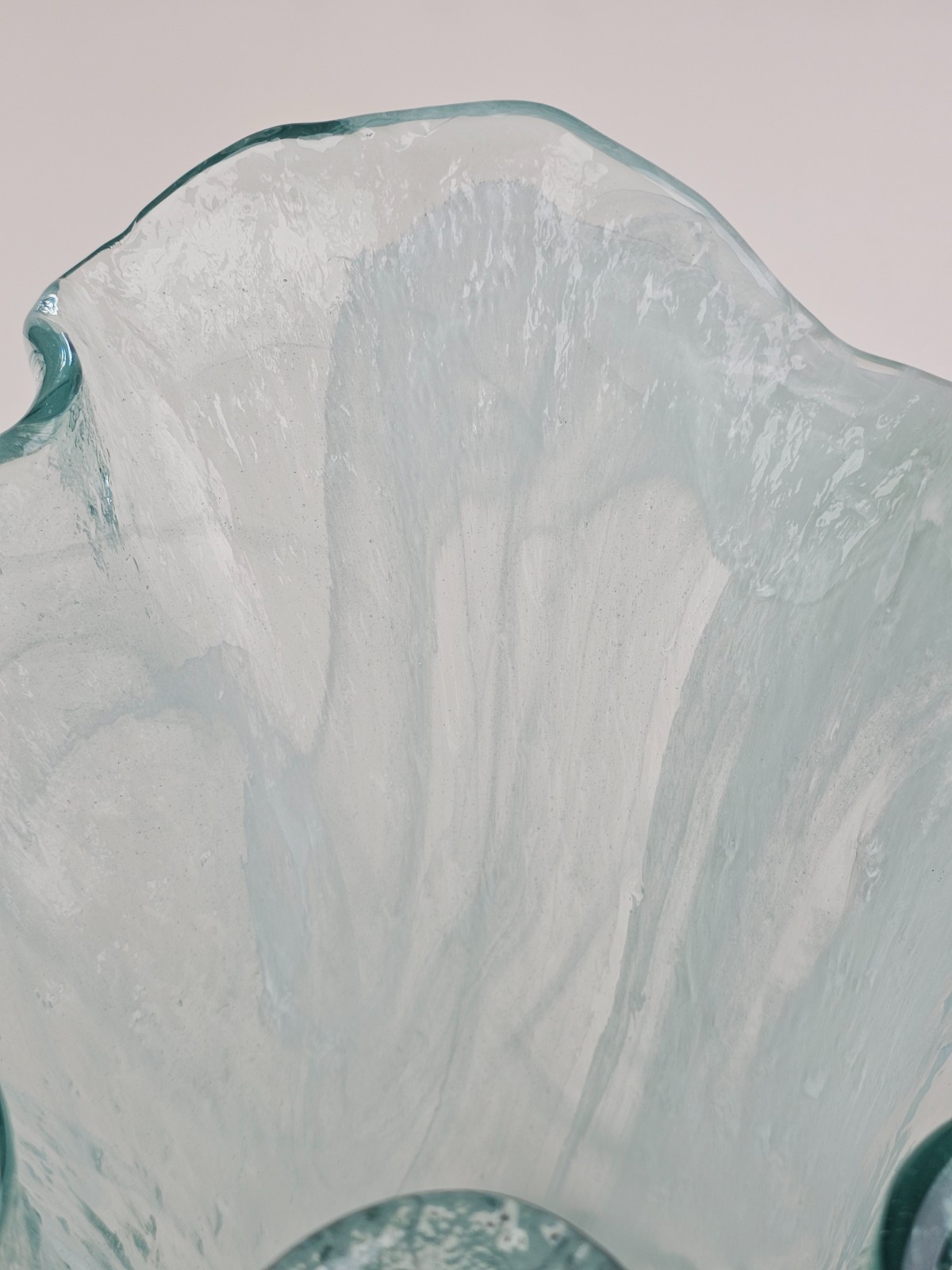 Murero Glass Aqua & White Large Handkerchief Vase or Luxury Trash Bin Italy 11″