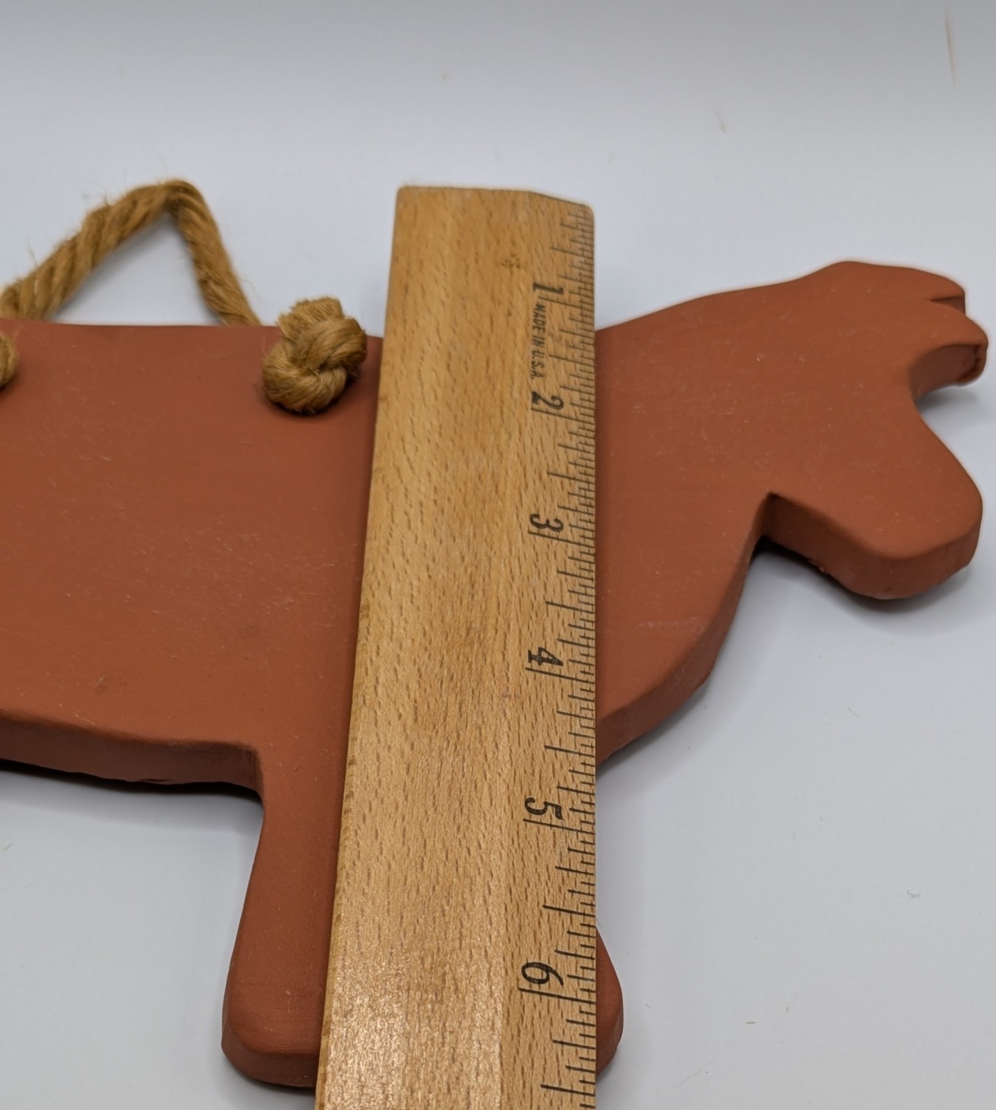 Foltz Pottery Unglazed Farm Animal 6″x8.5″ Stamped Rope Hang Very Good Condition