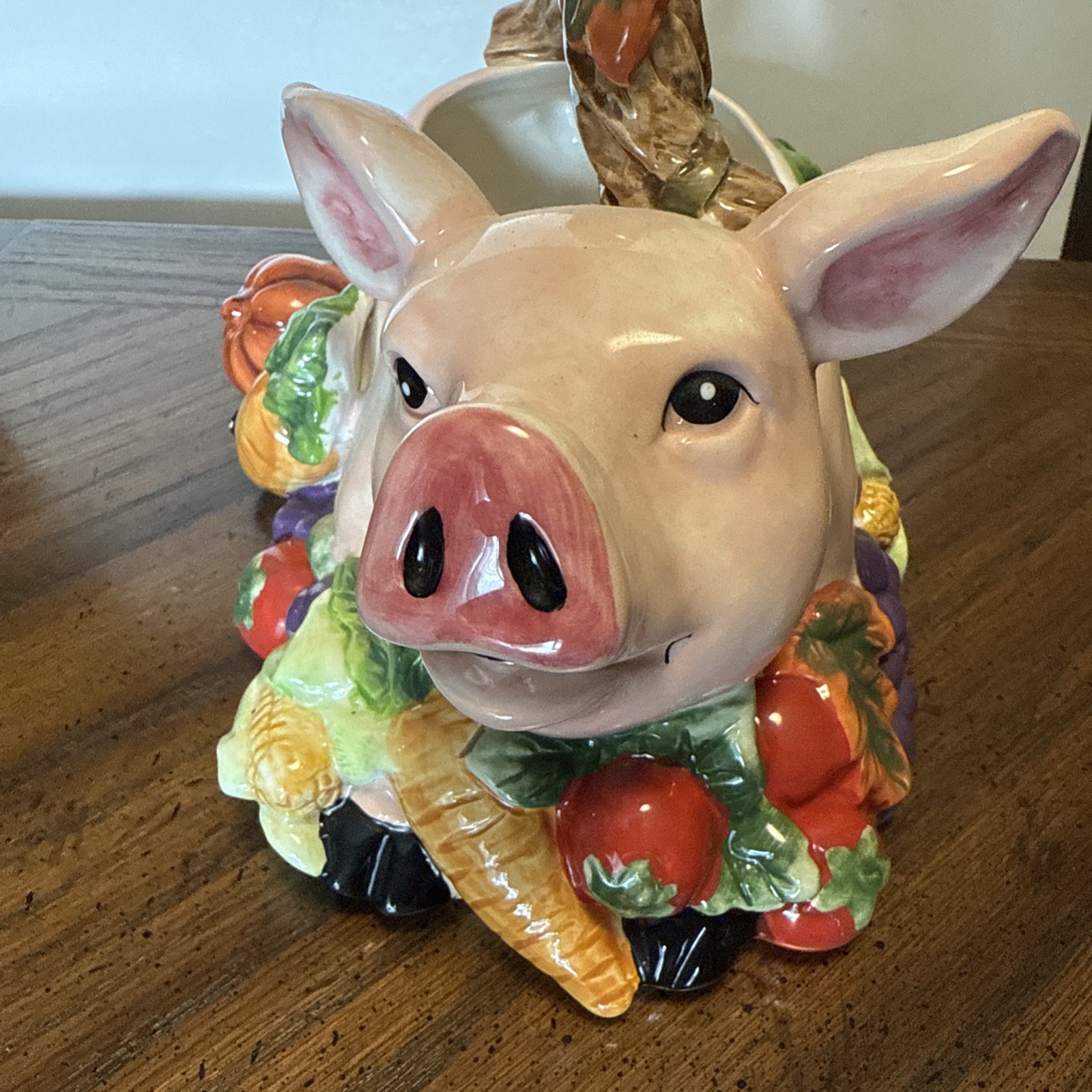 Signature Home Collection Ceramic Pig Planter Basket Vegetable Decoration VTG