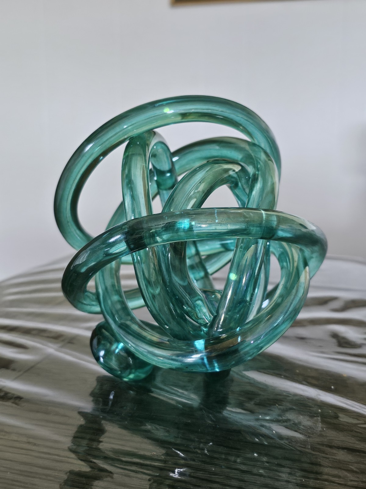 Blown Glass Infinity Knot Aqua 5.25″ X 5.25″