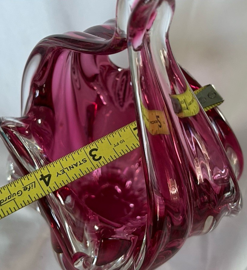 Vintage BOHEMIA Glass Handmade Czech Republic Cranberry 9” Tulip Basket Vase
