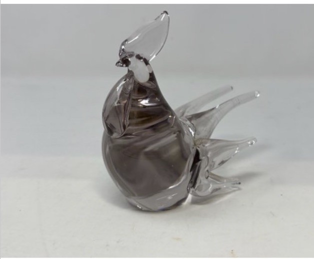 Vintage Art Glass Rooster Figurine Smoky Gray Clear Mid Century Modern Style