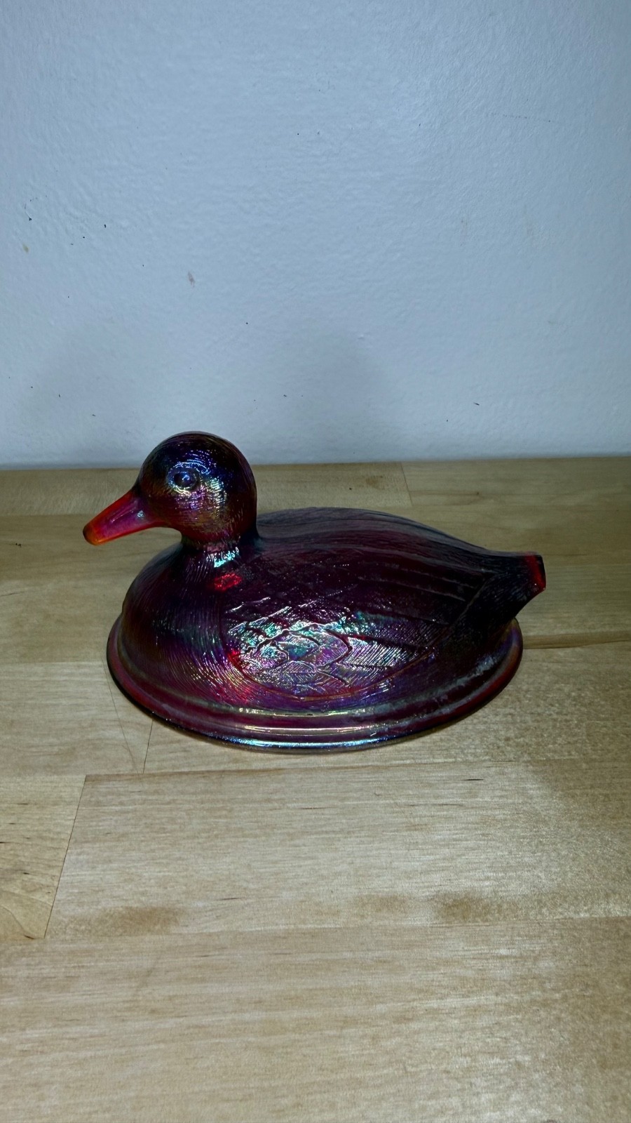 Westmoreland DUCK ON NEST Red Carnival Glass Limited Edition Levay TOP ONLY