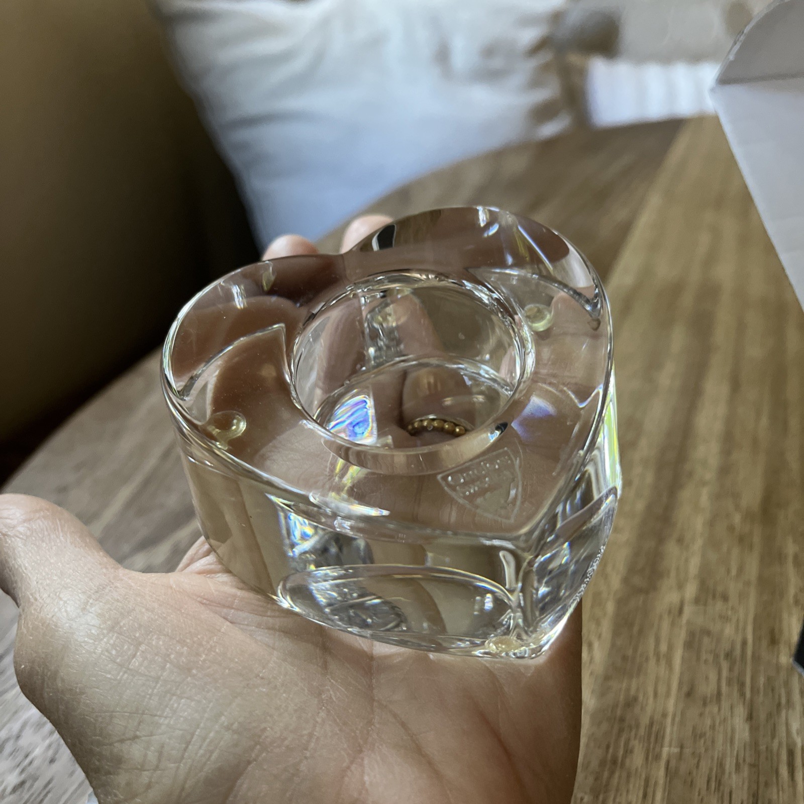 Heavy Orrefors “My Heart” Clear Crystal Glass Tea Light Votive Candleholder