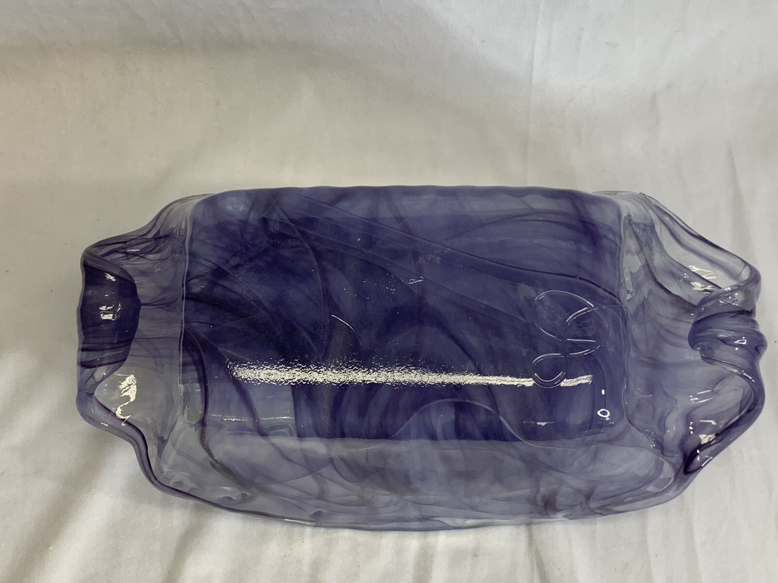 Lilac Purple White Swirl Art Glass Rectangular Basket Centerpiece Bowl