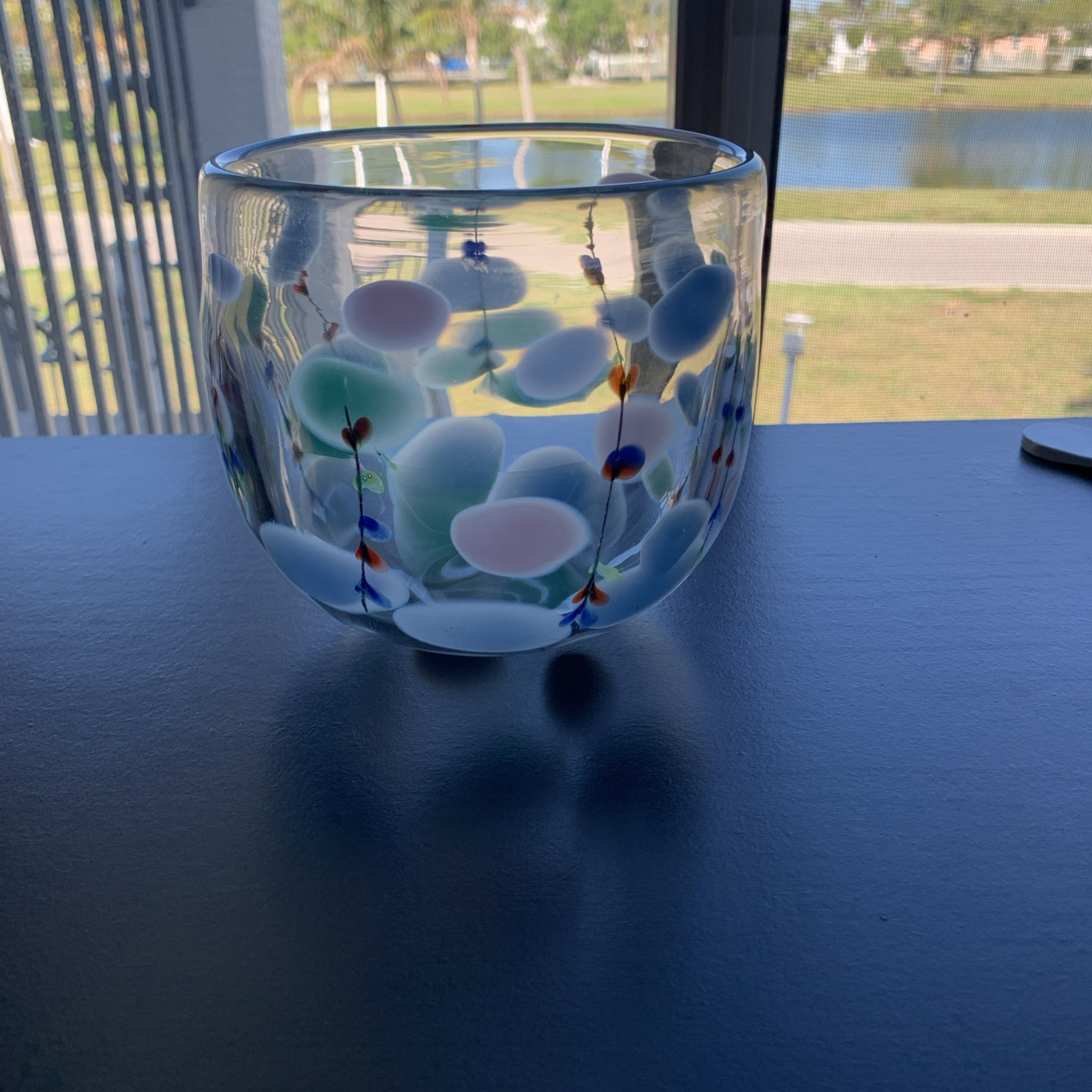 G Duncan 1985 Vase Art Glass Signed Studio Pink, Blue ,Green & Red