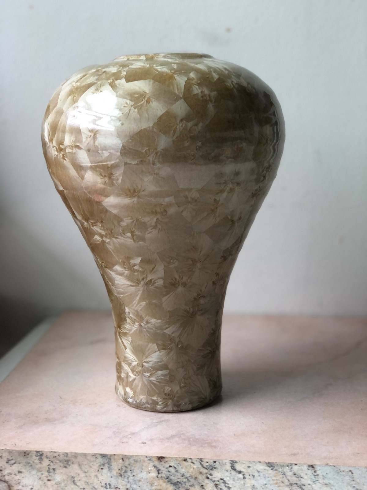 Magnificent Vintage Crystalline Glaze Art Vase ’87 Champagne Gold Color, Signed