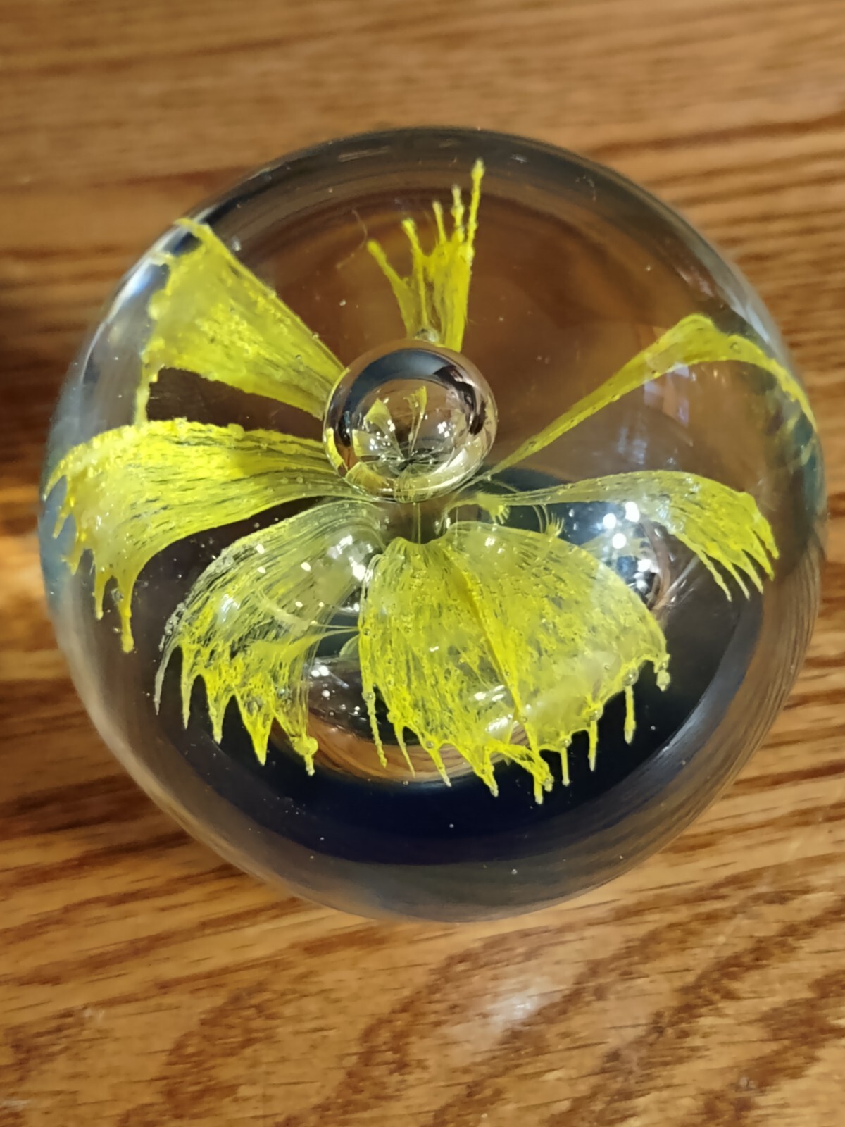 5 different beautiful hand blown art glass Crystal paperweights.