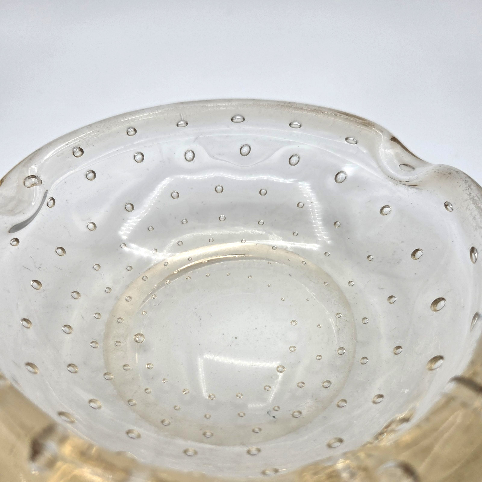 Daum MCM Crystal Bubble Glass Ashtray Signed w/ Cross of Lorraine, Nancy France