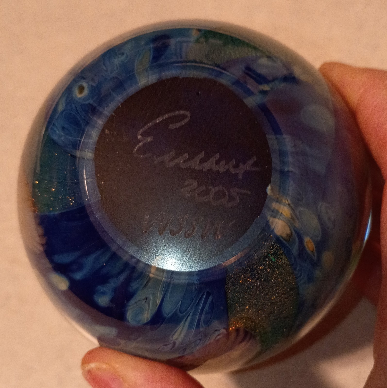 3.25″ 2005 Signed Robert Eickholt Dichroic Sea Flowers Art Glass Paperweight