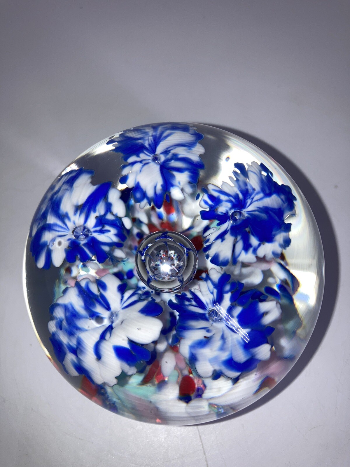Vintage Floral Paperweight Polished Base 1 Lb 12.6 Oz No Bruises